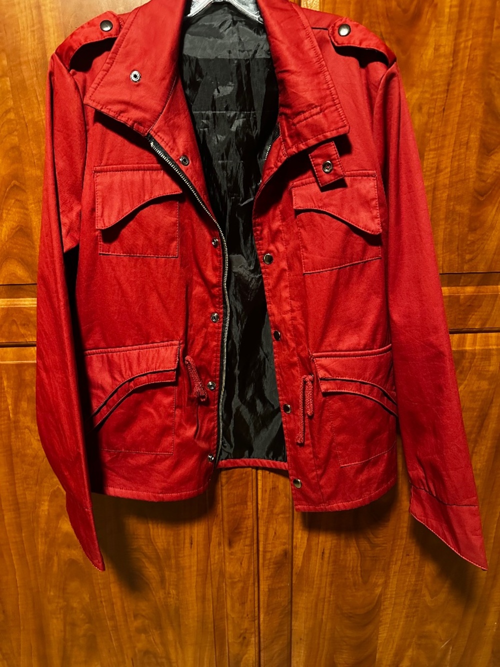 MK Muke Womens Red Jacket Lined Canvas Cotton Short Size Large